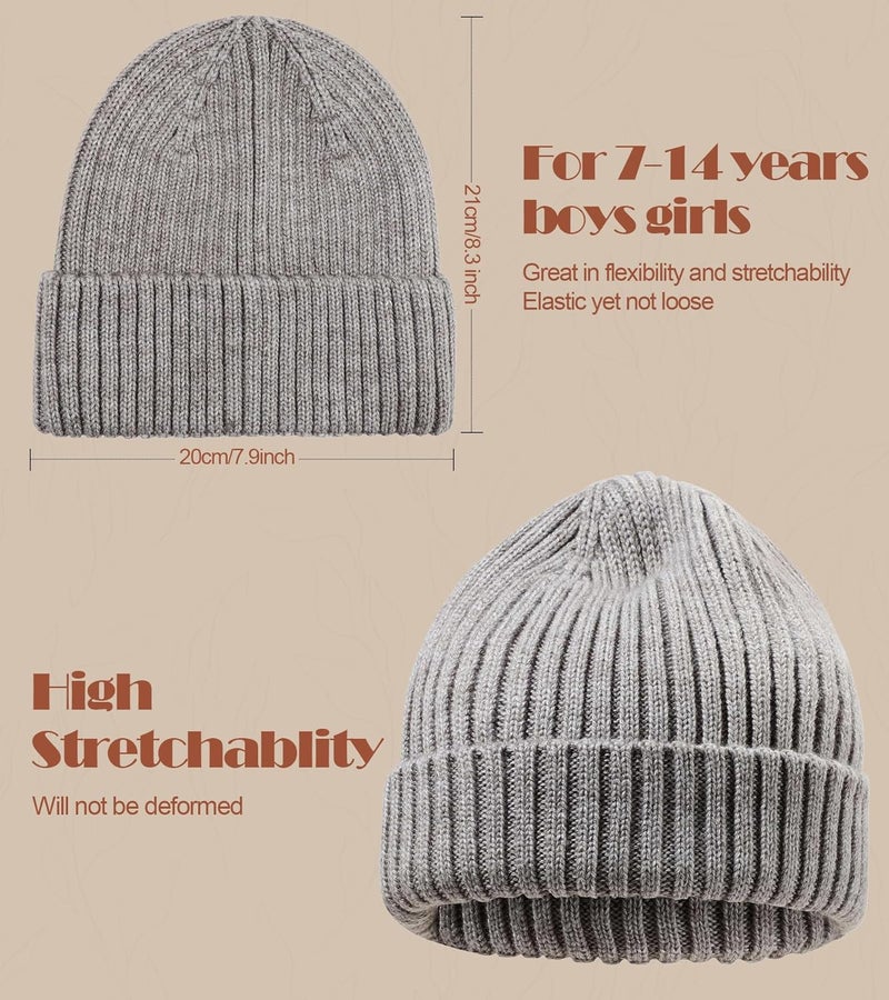 KDVOG Store Kids Merino Wool Beanie Hat,Unisex Children Warm Winter Cuffed Ski Caps Classic Knitted Skull Caps for Boys Girls 7-14Y - Image 4